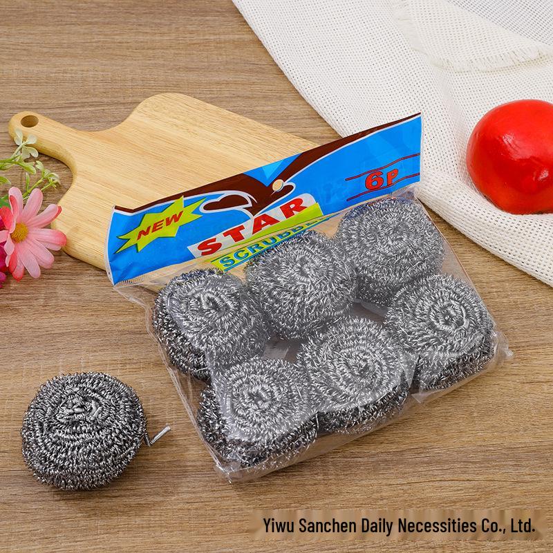 6-Piece Stainless Steel Wire Cleaning Balls - 115g, No Shedding, for Kitchen & Household Use