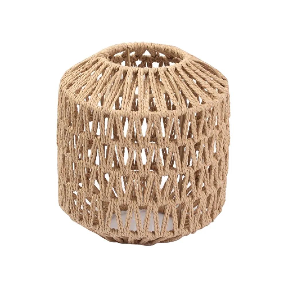 Simulated Rattan Chandelier Lamp Shade Vintage Ceiling Light Cover Bulb Guard Cage for Living Room Bedroom Hotel Restaurant
