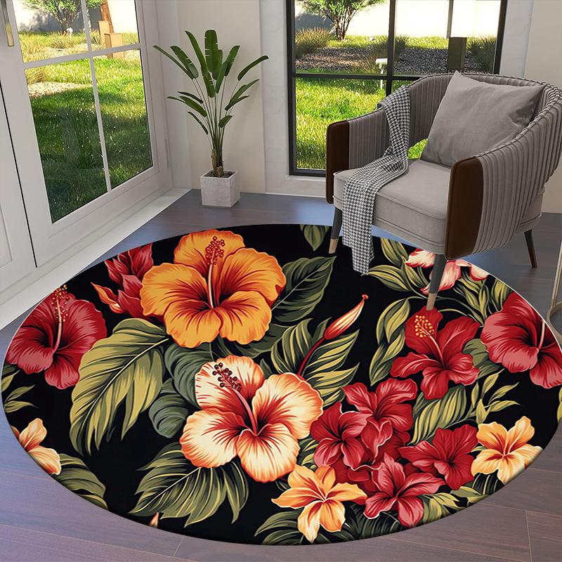 Retro Flowers Round Area Rug,Carpet Rug for Living Room Bedroom Sofa Playroom Decor,Non-slip Floor Mat