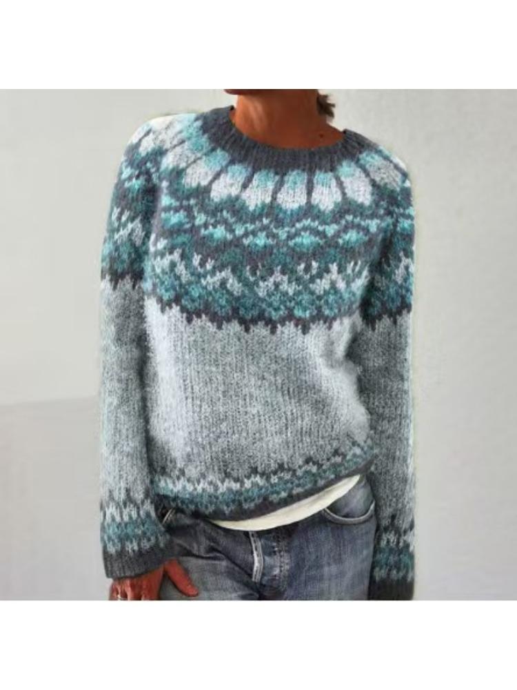 Color Block Round Neck Pullover Women's Fashion Long Sleeve Sweater Luxurious Loose Fit Slimming Versatile Casual Knit Top