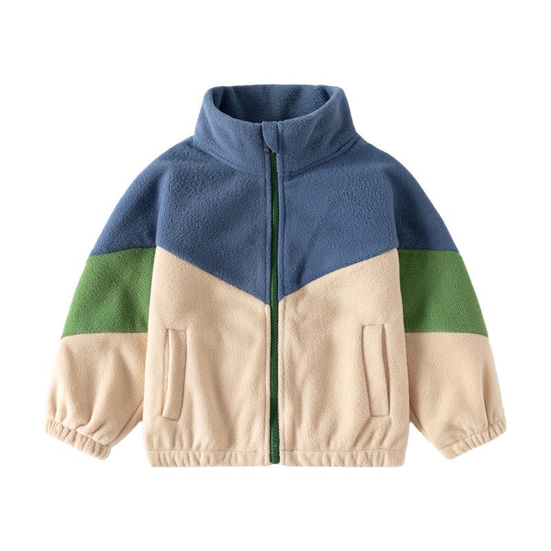 2024 Autumn Boys' Colorblock Fleece Jacket - Casual Children's Top