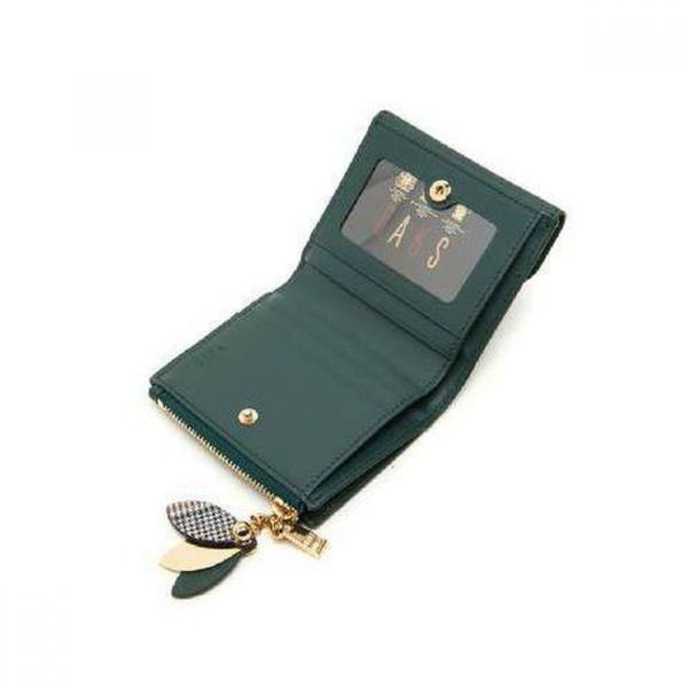 Daks Green Leather Check Flower Decoration Wallet Dcwa2f307e2