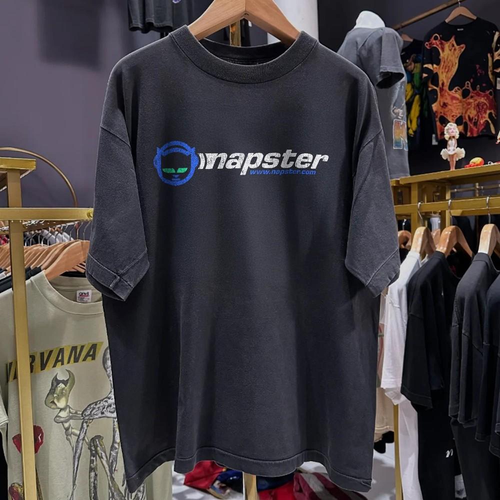 1999 Napster  Спасибо за то, что поделились  Редкая черная выстиранная футболка Мужская L Унисекс Футболка XXL