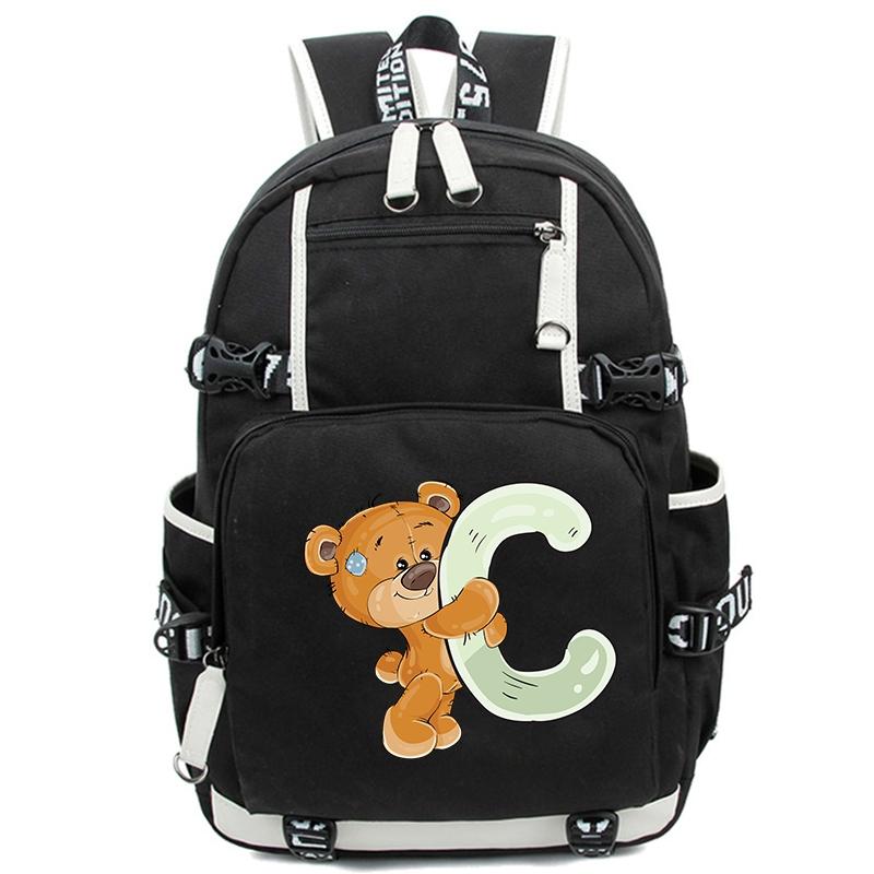 Little Bear 26 Englische Buchstaben Student Junge Mädchen Schulranzen Rucksack Kinder Teenager Cartoon Bagpack Wasserdichte Schultasche