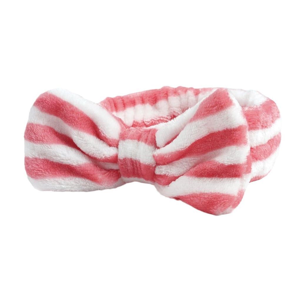 Women's European American Style Soft Coral Velvet Bow Fluffy Microfiber Spa Headband for Facial Makeup Non-Slip Shower Face