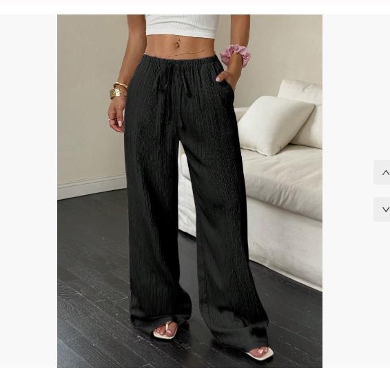 

Summer Women s Casual Solid Color Texture Fabric Waist Belted Side Pocket Wide Leg Pants XXL чорний
