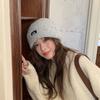 Warm Knitted Hat for Women Korean Version Fashionable Letter Stitched Logo  Cold Proof Woolen Hat  Face Shaping Small Ear Protection Hat