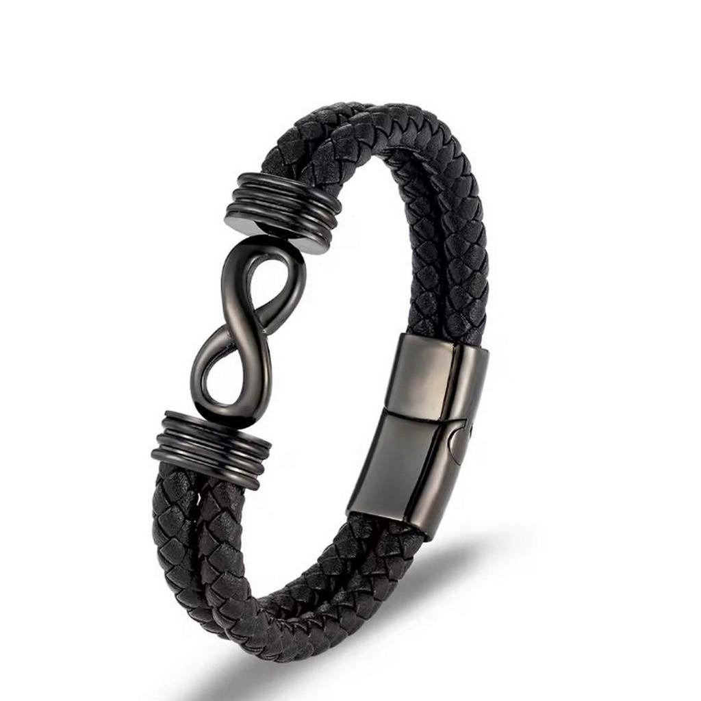 Men's European & American Braided Leather Bracelet with 8-Figure Magnetic Buckle