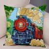 Pillowcase Happy Camper Cartoon House Travel Car Cushion Cover Sofa Home Super Soft