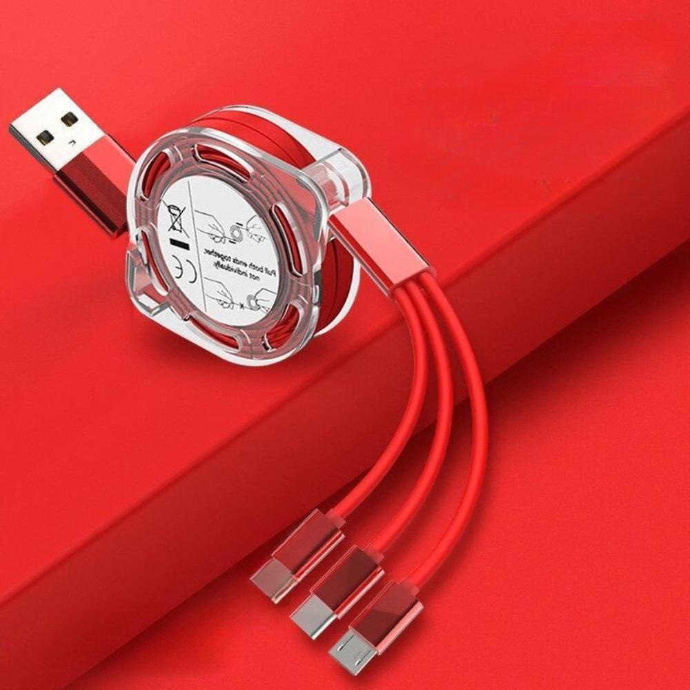 3 i 1 uttrekkbar USB Type C Micro USB-ladekabel for mobiltelefonladerkabel 1m hurtigladekabel