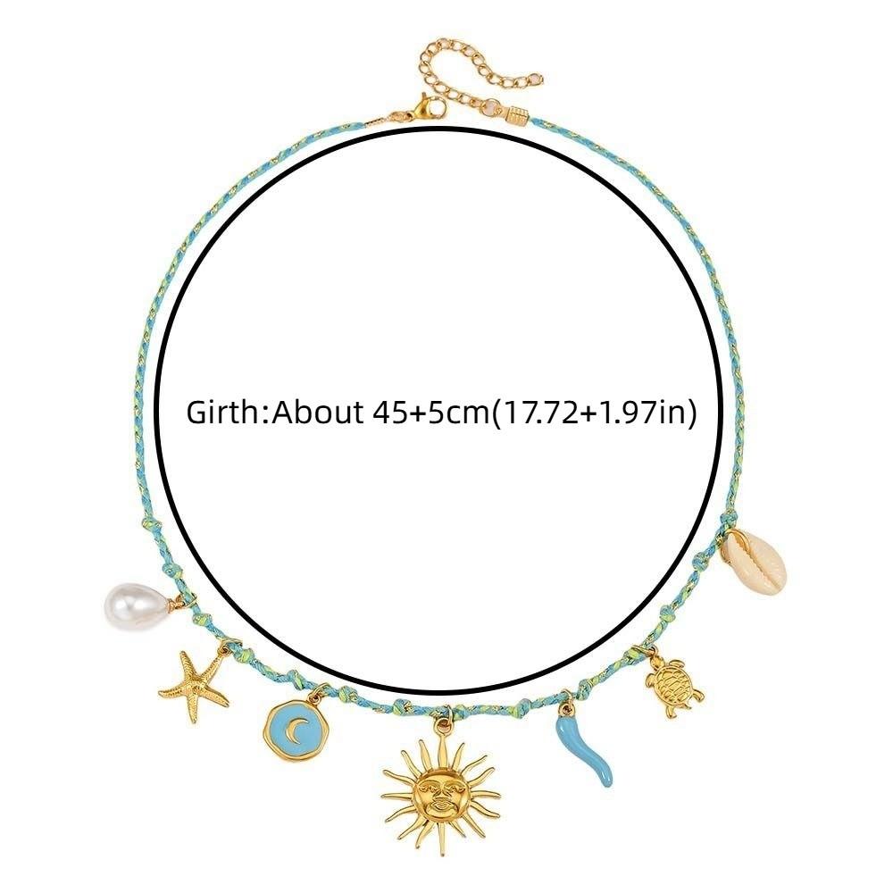 Movable Woven Rope Collarbone Chain Ocean Style Mini Metal Sun Necklace  Kids