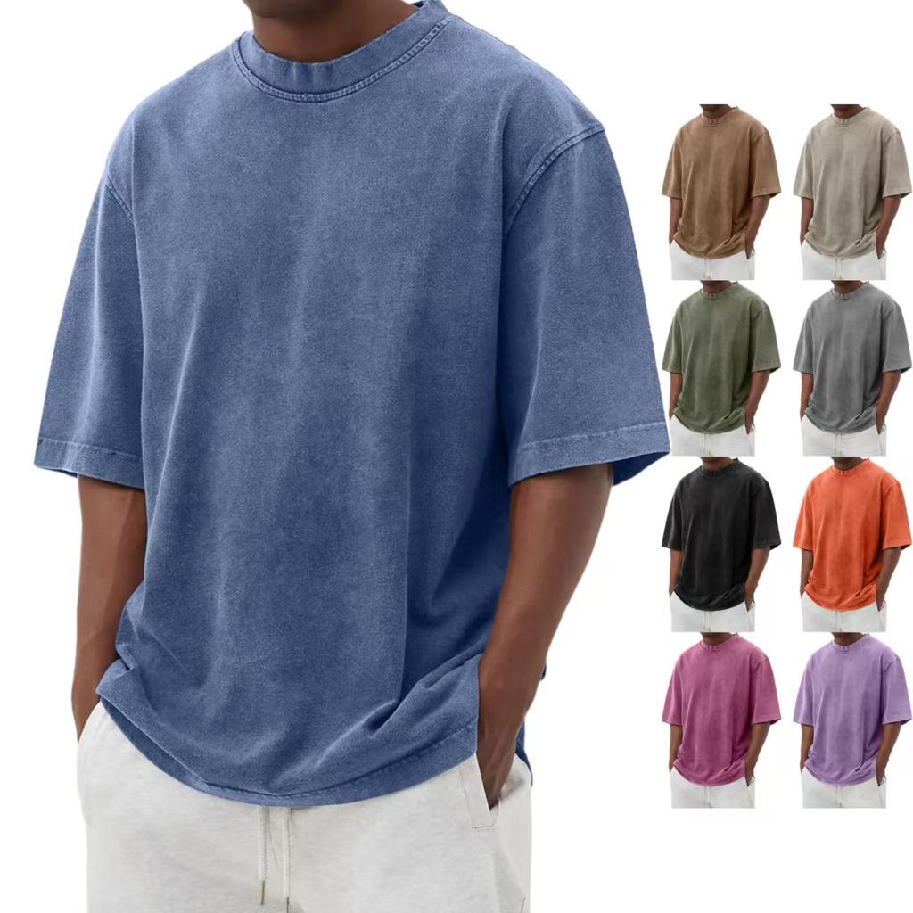 Herren Sommer T-Shirt mit Rundhals, kurzen Ärmeln, Retro-Stil und einfarbig