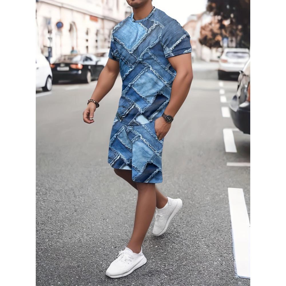 Fashion Casual Men s T-shirt Shorts Set Summer 3D Printed Men s Clothing Daily Elastic Waist Shorts Short Sleeve Set XS