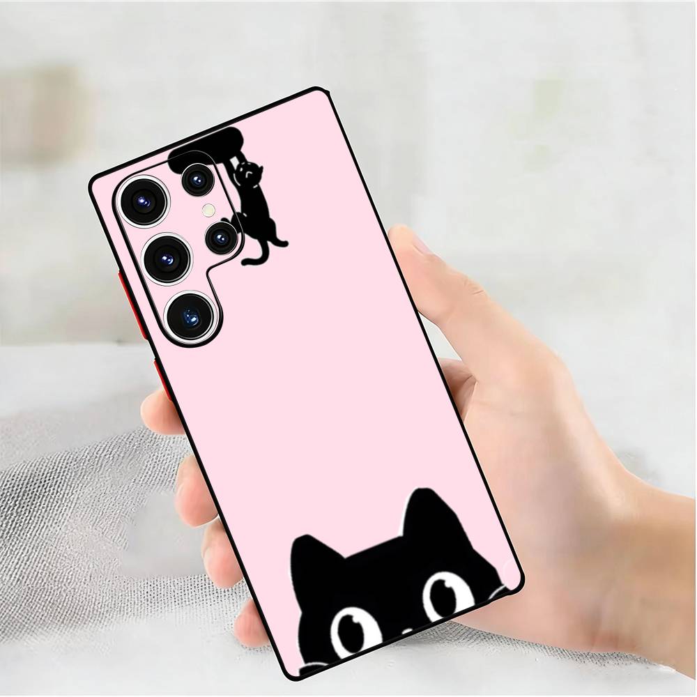 Cut Black Cat Phone Silicone Case for Samsung Galaxy S 24,22,20,23,21,20 Ultra Plus Lite 5G Print Silicone  Cover