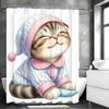 Cute cat sitting in pajamas on soft cushion Shower Curtain, Bathroom Decorative Shower Curtain, Waterproof Shower Curtain with H