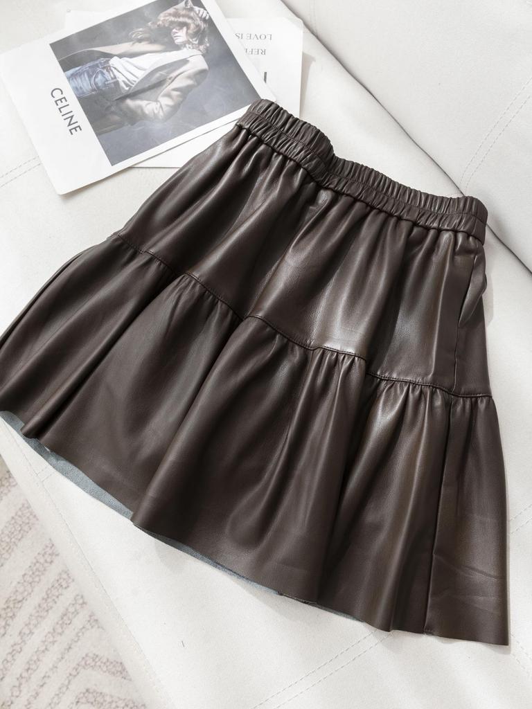Women's High Waist PU Leather A-line Skirt – Slimming and Fluffy, Elastic Waist, Autumn 2025 Edition