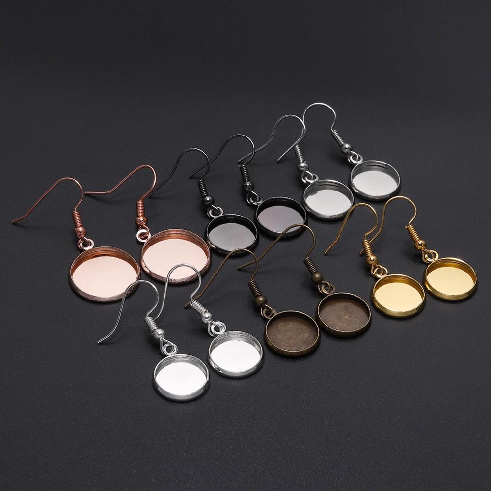 10pcs 10-25mm Tray Bezel Cabochon Earring Hook Blank Setting Round Pendant Ear Base Findings For DIY Glass Cameo Jewelry Making