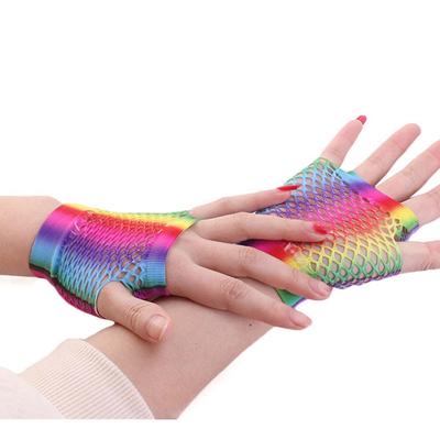 Party Short Half Finger For Women Girl Nylon Arm Sleeves Fishing Net Gloves Rainbow Color Gloves