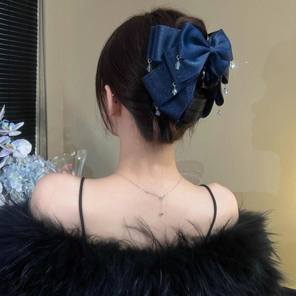 Sparkling Diamond Hair Clip Butterfly Knot Bow Clip Elegant Shark Clip For Girls Women
