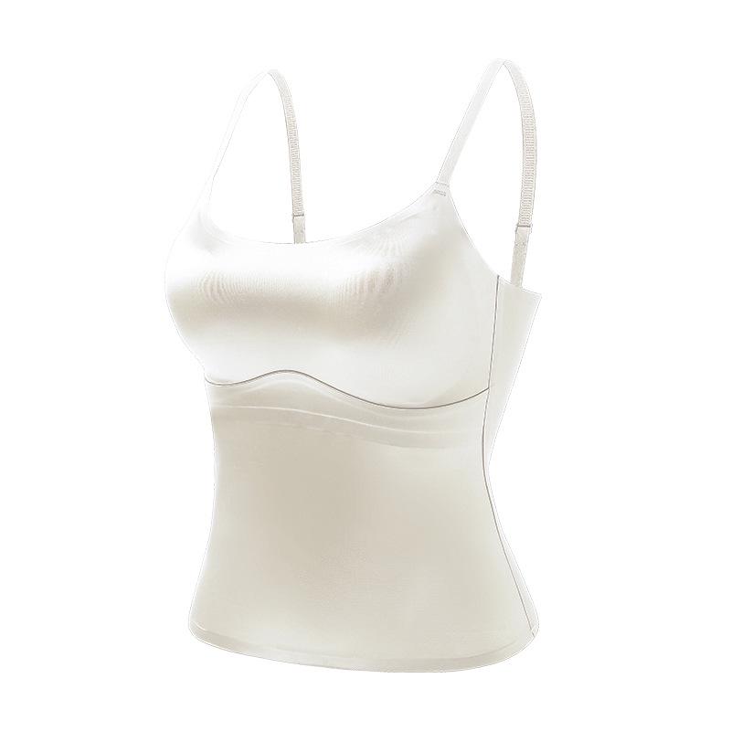 

Женская бесшовная майка из тутового шелка с нагрудными вкладышами - Идеально подходит для весны и лета, Стильная и сексуальная верхняя одежда с красивым дизайном спины. XL белый