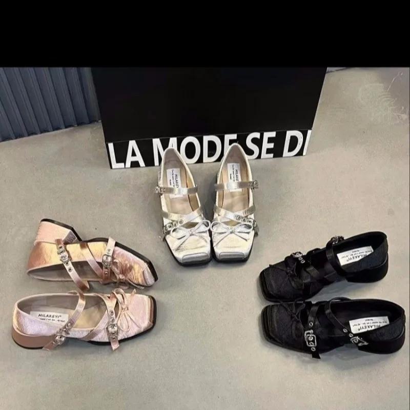Fashion 2025 Fashion Women's Mary Jane High Heels Square Toe Buckle Strap Bow Tie Chunky Heels Pumps Shallow Hot Sale Daily Brand Dress