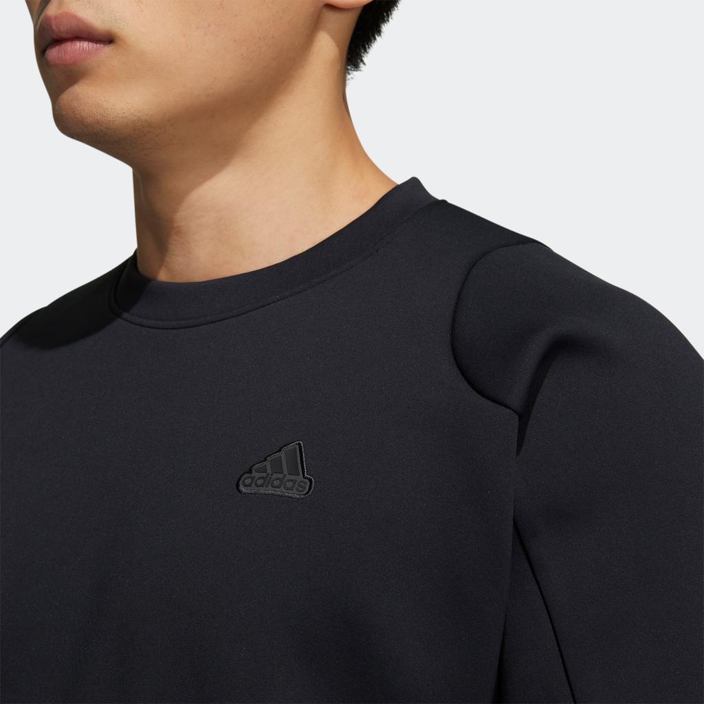 Adidas Solid Color Logo Print Crew Neck Sweatshirt Men Tops Black HY5839