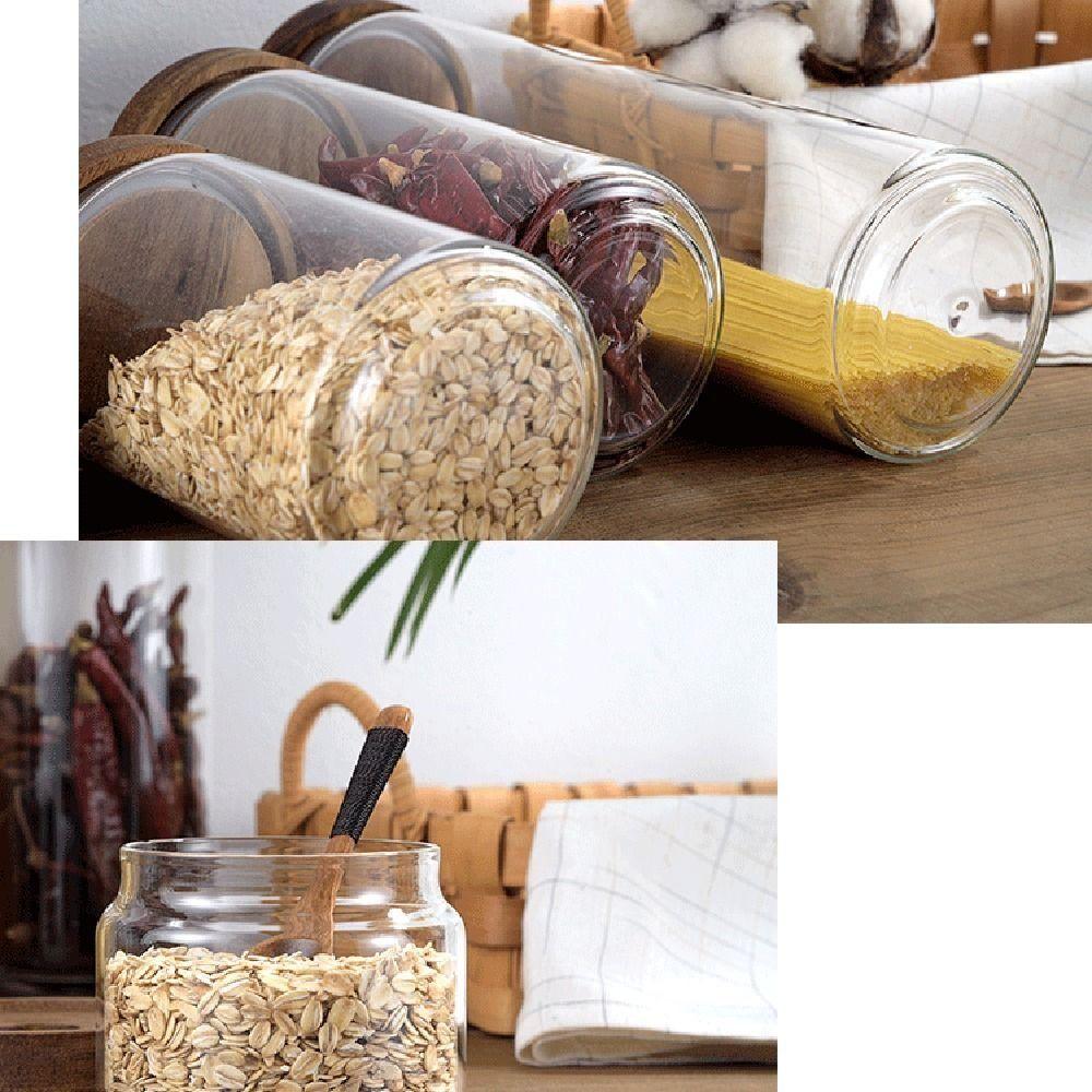 Wooden Lid Glass Food Storage Jar Clear Kitchen Container  Kitchen Accessories