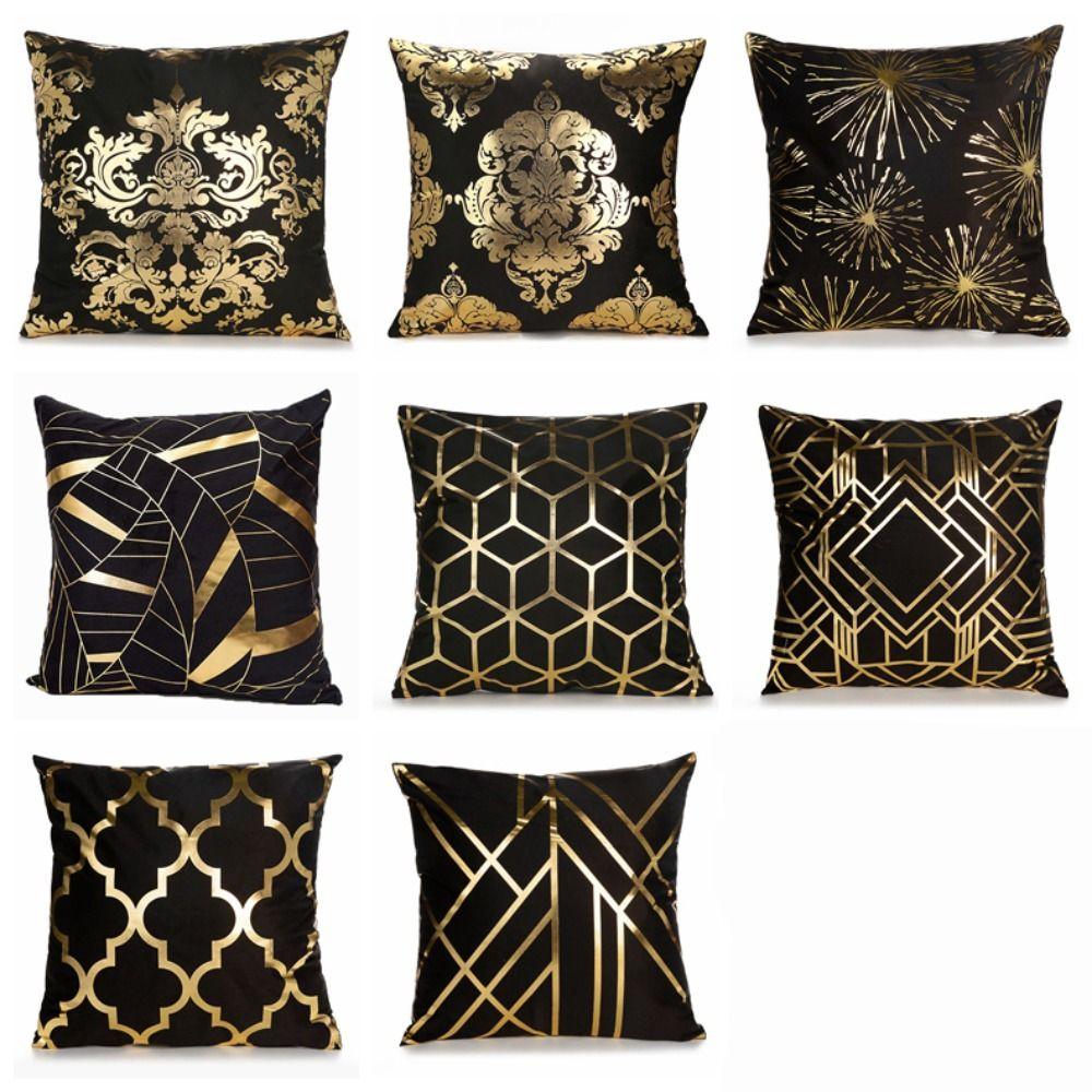 Golden Geometric Cushion Cover Square Pillowcase Comfortable Pillow Cover  Home
