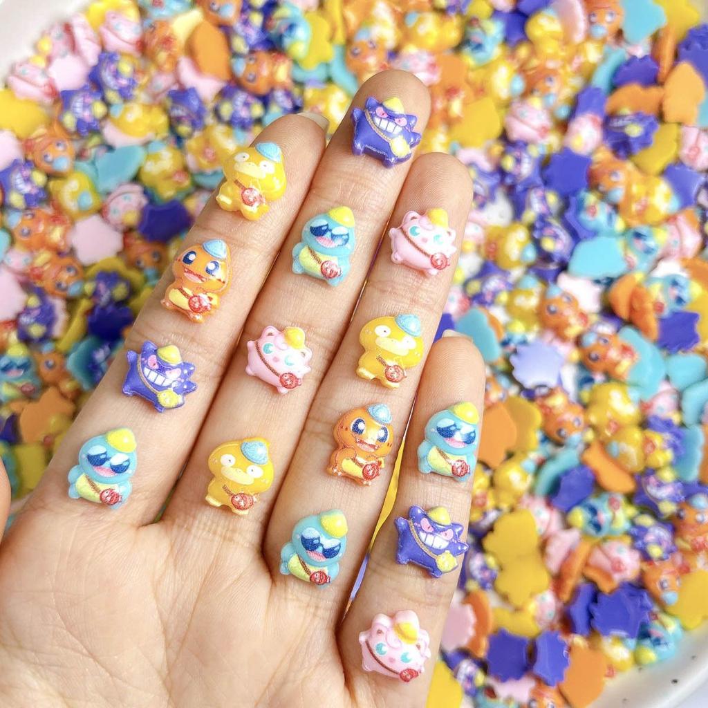 10-50pcs Cartoon Pokmon Nail Decorations Cute Squirtle Psyduck Girls Nail Accessories Fun Gift Handmade DIY for Friends