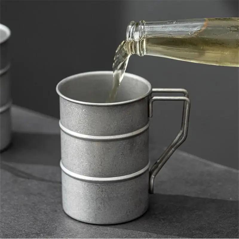 1pc Outdoor Camping Cup, Portable Folding Handle Retro Beer Mug
