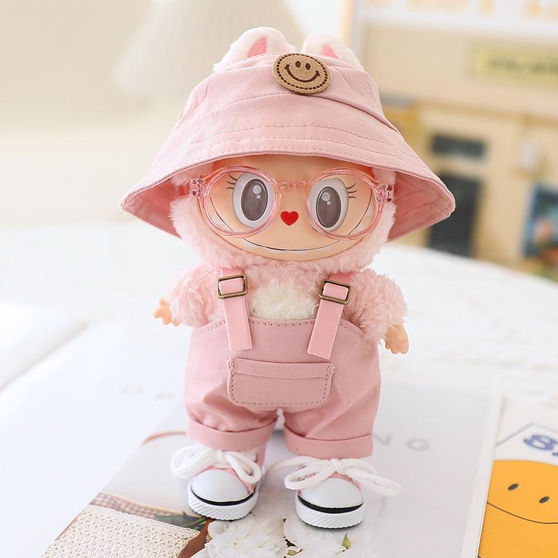 

Комплект одежды для куклы Лабубу 17 см (Нет куклы) Набор шляпа рыбака и комбинезон No Doll розовый