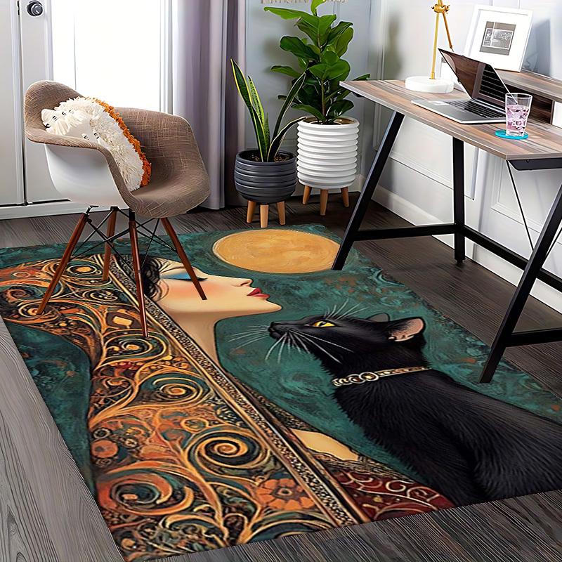 1pc Anime Cat Chair Mat - Fantasy Art Office Rug with Black Cat Design, Perfect for Home Decor and Gift Ideas.A044
