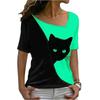Diagonal Collar Black Cat Printed T-shirt Diagonal Collar Black Cat Print T-shirt