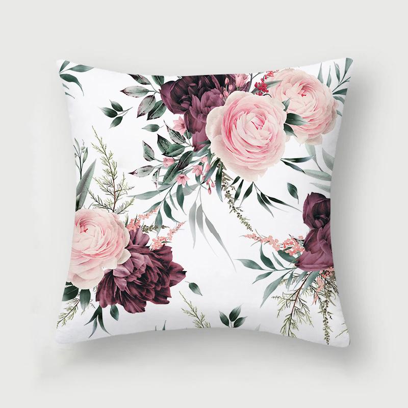 Rose Collection Floral Print Pattern Cushion Cover Home Living Room Sofa Decoration Square Polyester Pillow 45X45Cm