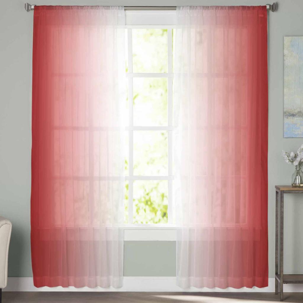 Red And White Gradient Window Tulle Curtains for Living Room Bedroom Hotel Luxury Decoration Sheer Curtains