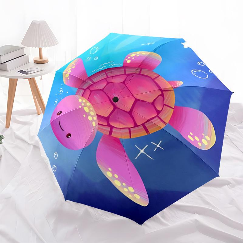 1PC Sea Turtle Ocean Life Automatic Windproof Umbrella 8 Rib Portable Folding Black Iron Frame for Outdoor, Beach, Travel, Beach Umbrella,S20