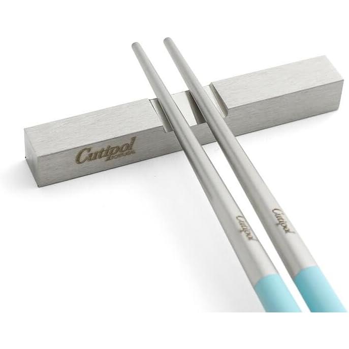 Cutipol KUBE Chopsticks + Chopstick Rest Set Turquoise Silver KU39T