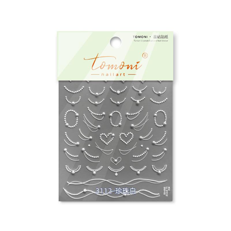 5D black and white lace stripe nail art sticker high quality comes with pearl diamond gemstone design sticker decorative sticker
