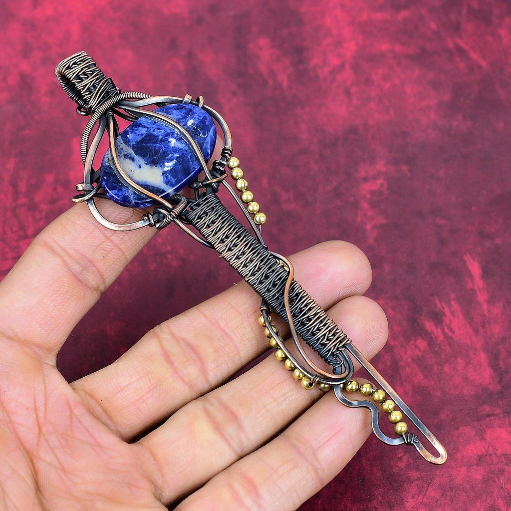Sodalite Pendant Copper Wire Wrapped Pendant Key Jewelry Handmade Decent Pendant Copper Wire Jewelry Natural Gemstone Pendant Gifts for Mom