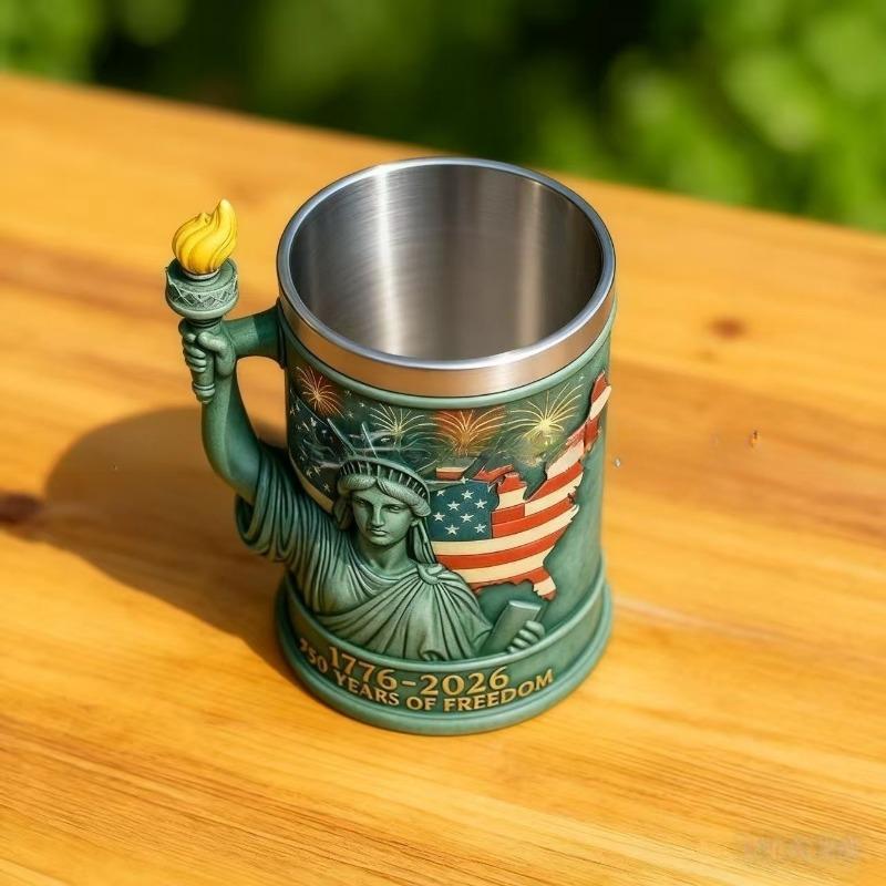 American Statue of Liberty Torch Mug Creative Flame Shaped Handle Coffee Cup Stainless Steel Insulated Travel Mug Novelty USA