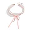 Sweet Bow White Lace Double Neck Chain Choker Simple Ribbon Knotted Collar Women