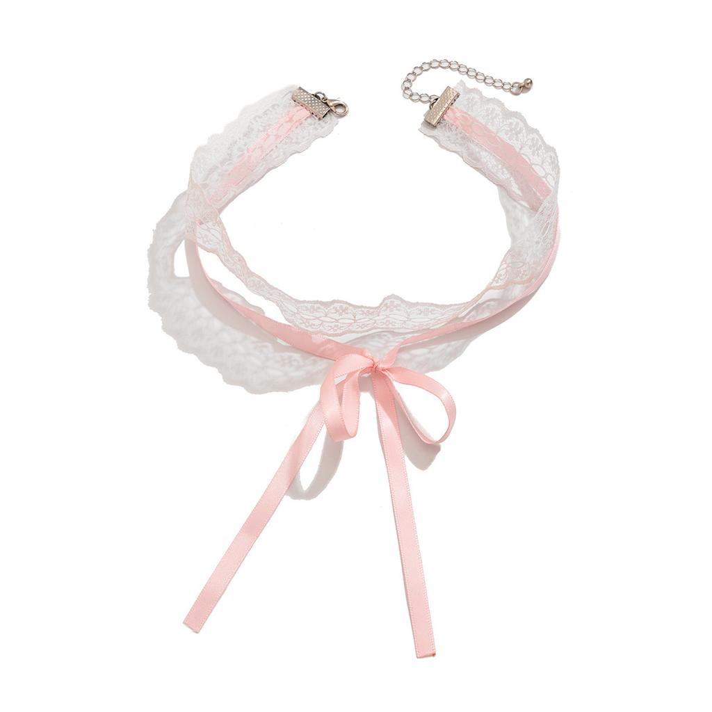 Sweet Bow White Lace Double Neck Chain Choker Simple Ribbon Knotted Collar Women
