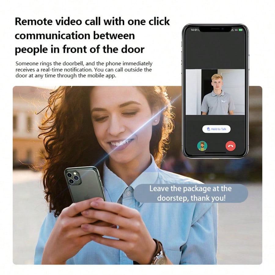 1080P HD Visual Smart Doorbell Camera, 130° Wide Angle Night Vision, PIR Motion Detection Two-Way Audio, Cloud Storage No Drill Install with Indoor