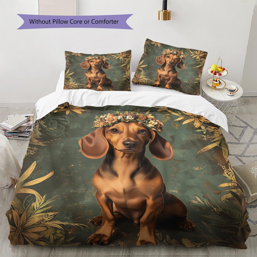 Vintage dog Pattern Bedding Quilt Set Quilt Cover Pillowcase Home Decoration Gift (1 * duvet cover + 2 * pillowcase, without core)