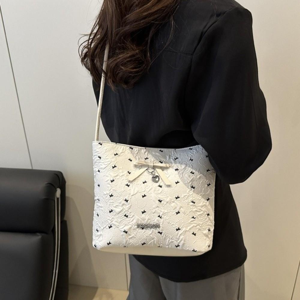 Versatile Bow Bucket Bag Adjustable Strap Women's Handbag Simple Crossbody Bag  Daily