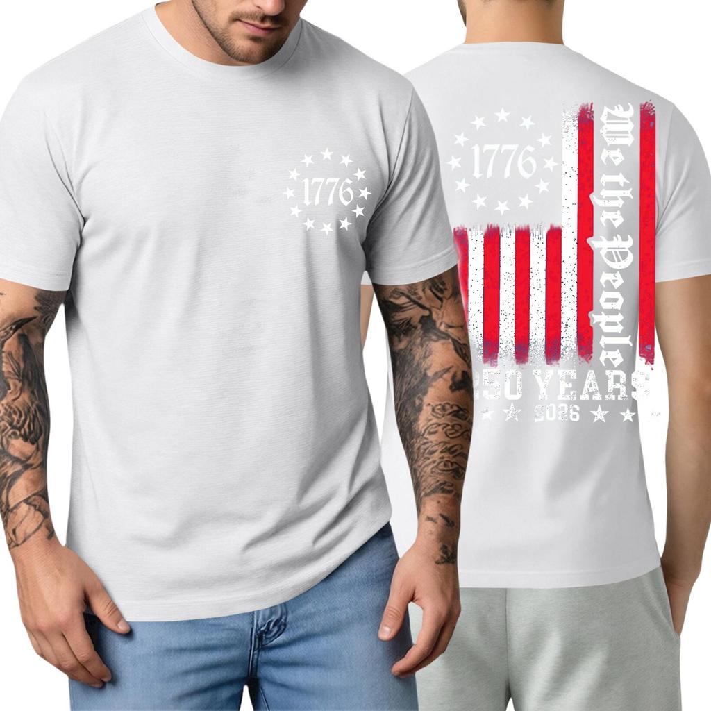 Men's Short Sleeve T Shirt Casual Crewneck Top with 1776 Letter Print and Vertical Stripe Graphic for Everyday Wear 250 Years Edition