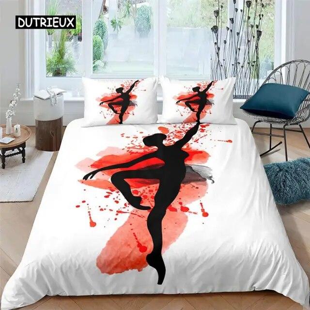 Ballet Dancer Duvet Cover Set Cartoon Dancer Girly Bedding Set Beauty Ballet Quilt Cover Twin Queen King Microfiber Bedclothes Three Piece Set