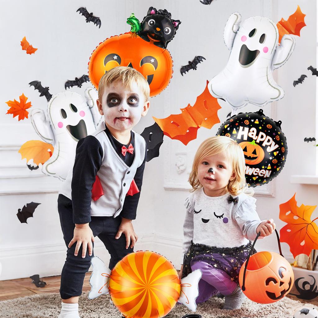 5pcs Halloween Candy Balloon Set Including Pumpkin Ghost and Ball Suitable for Halloween Trick-or-treating Theme Decoration Gift