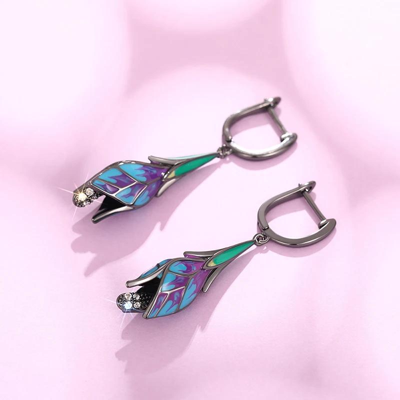 Huitan Dark Tulip Flower Women Drop Earrings Vintage Revenge Style Ear Accessories Temperament Personality Versatile