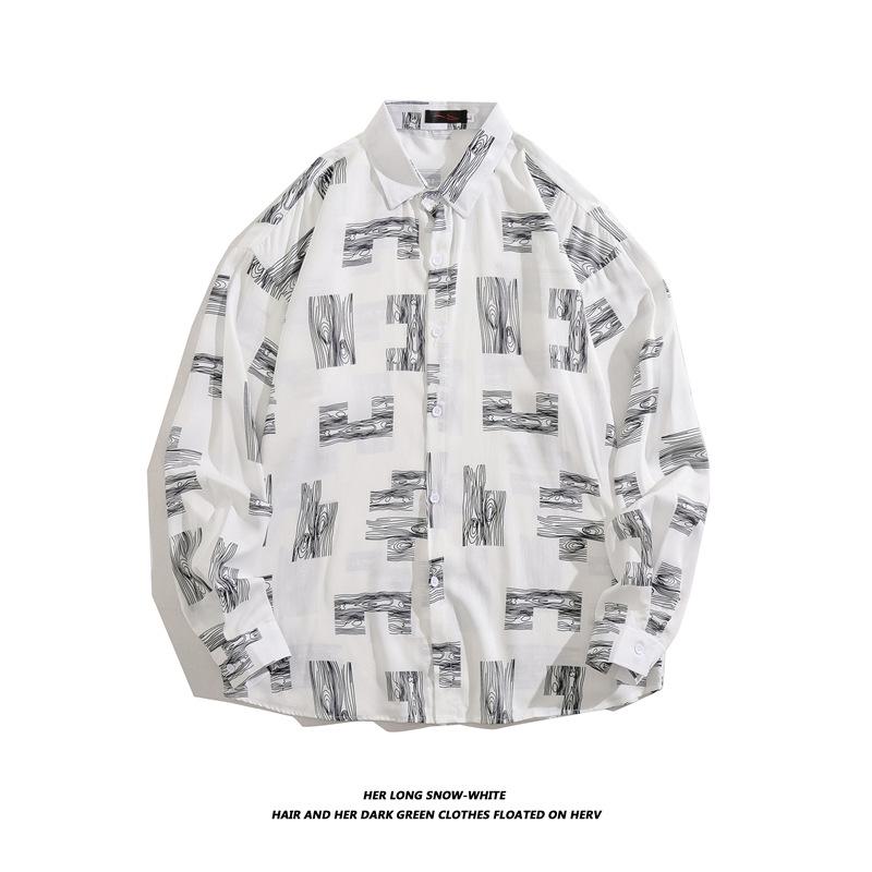Men's Long-Sleeve Loose-Fit Shirt - Autumn/Summer Korean Style with Trendy Hong Kong Ins Print